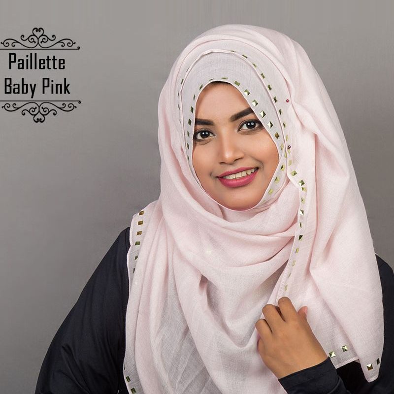 Paillette Cotton Hijab Baby Pink by Deshi Amazon
