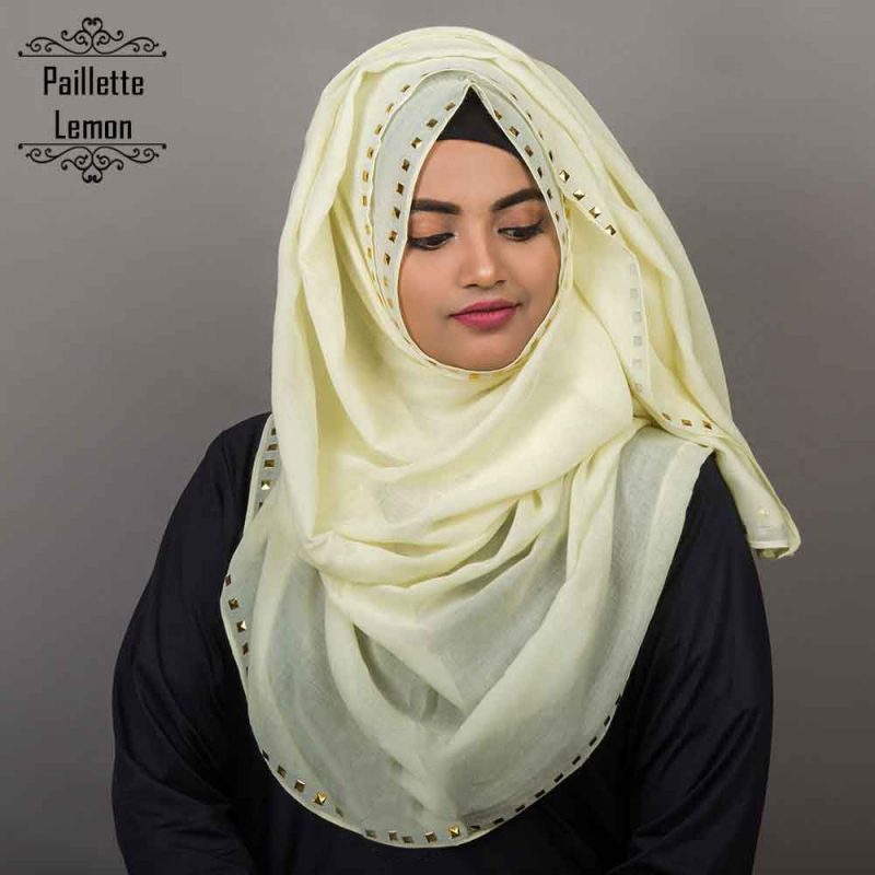 Paillette Cotton Hijab Lemon by Deshi Amazon