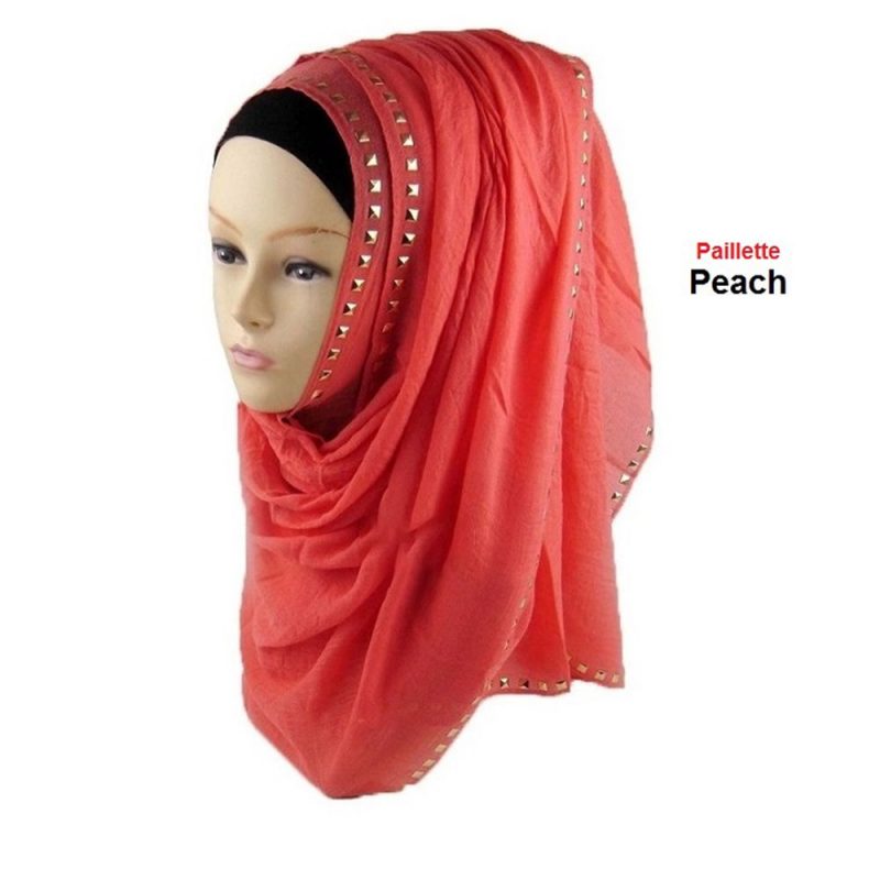 Paillette Cotton Hijab Peach by Deshi Amazon