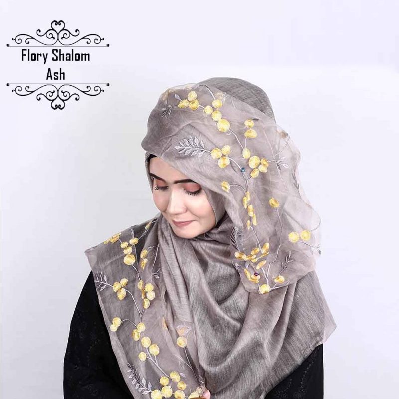Flory Shalom Silk Hijab - Ash by DeshiAmazon.com