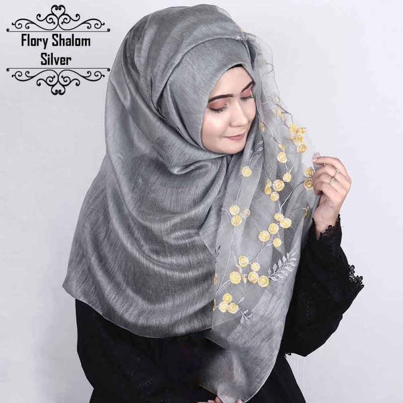 Flory Shalom Silk Hijab - Silver by Deshi Amazon