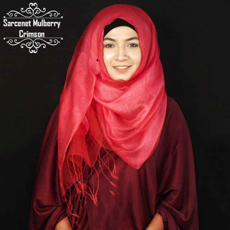Sarcenet Mulberry Silk Hijab - Crimson by Deshi Amazon