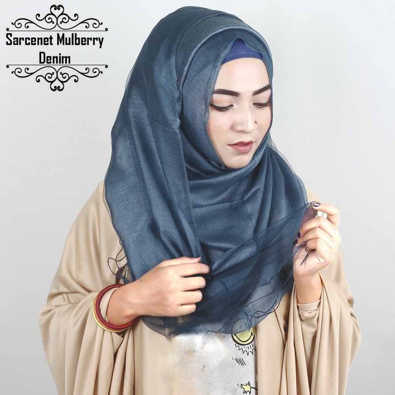 Sarcenet Mulberry Silk Hijab - Denim by Deshi Amazon