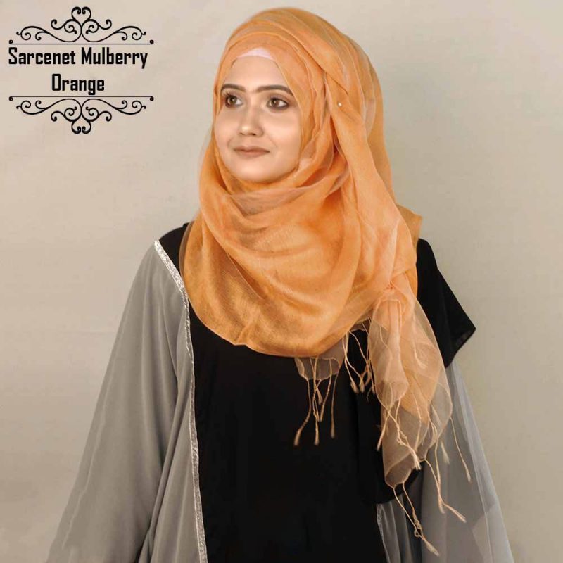 Sarcenet Mulberry Silk Hijab - Orange by Deshi Amazon