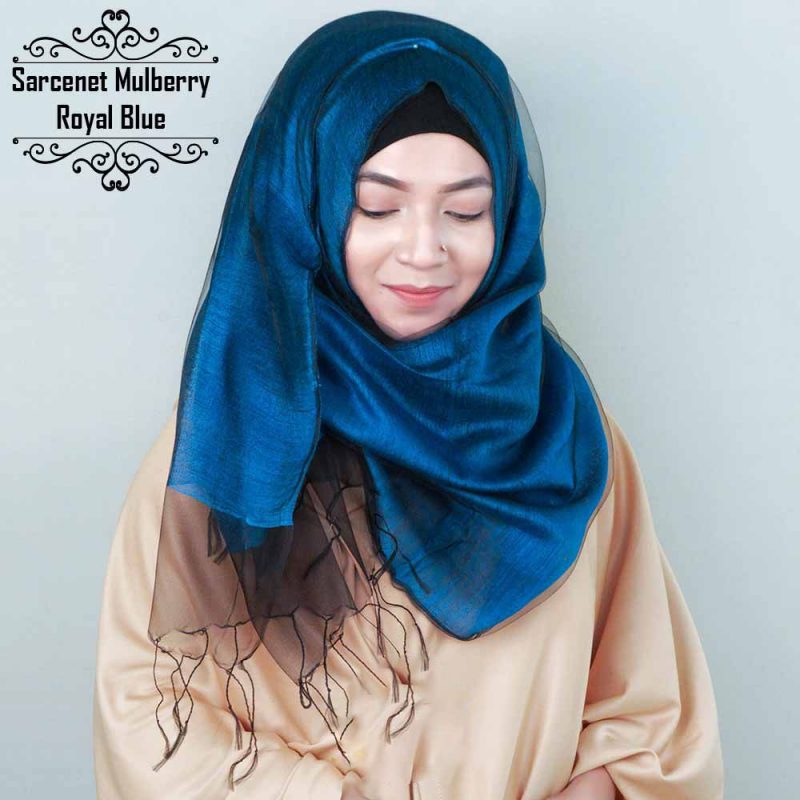 Sarcenet Mulberry Silk Hijab - Royal Blue by Deshi Amazon