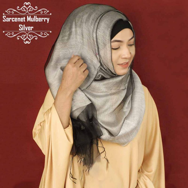 Sarcenet Mulberry Silk Hijab - Silver by Deshi Amazon