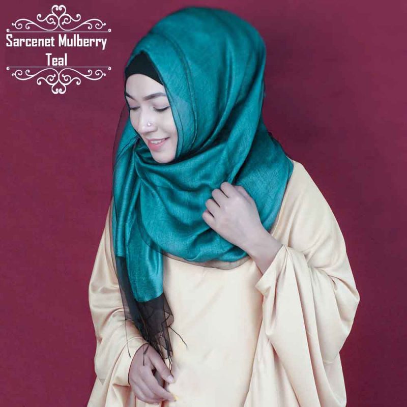 Sarcenet Mulberry Silk Hijab - Teal by deshi amazon